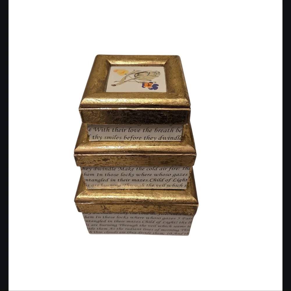 Gold Triple Frame with Floral Art